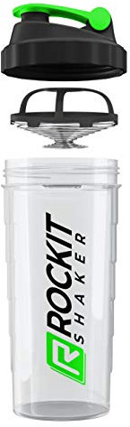 ROCKITZ Protein Shaker | garantiert auslaufsicher | patentiertes Mischsystem | Shaker Proteinpulver - Eiweiß Shaker | Made in Germany | Fitness Trinkflasche | BPA frei (Transparent | Grün, 900ml)