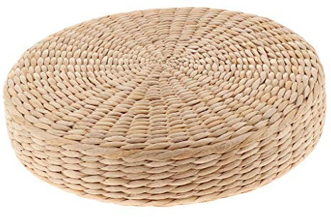Tubayia Coussin rond en paille naturelle, coussin de sol, coussin de yoga, coussin de méditation (30 x 30 x 6 cm)