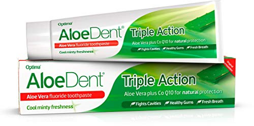 AloeDent Aloe Vera Zahnpasta mit Fluorid - Dreifachwirkung, Natürliche, SLS-frei, CoQ10, gegen Mundgeruch und für gesundes Zahnfleisch, Vegan, 100ml