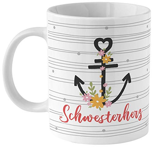 GRUSS & CO Zaubertasse mit Motiv Schwesterherz | Motiv-Wechsel-Tasse, Porzellan, 35 cl, Tasse mit Spruch, Geschenkbox | Geschenk lustig, Überraschung | 46480
