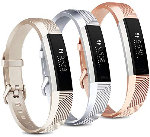 Ersatzbänder kompatibel mit Fitbit Alta-Bändern/Fitbit Alta HR-Bändern, verstellbar, weiches Silikon, Sportbänder für Damen und Herren, Größe L, Gold + Silber + Roségold, 3 Stück
