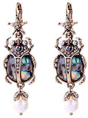 Wanfor Ohrringe, natürliche Abalone-Muschel-Ohrringe, Süßwasserperle, Käfer, Tropfenohrringe für Frauen, Shell Perle, Kristall