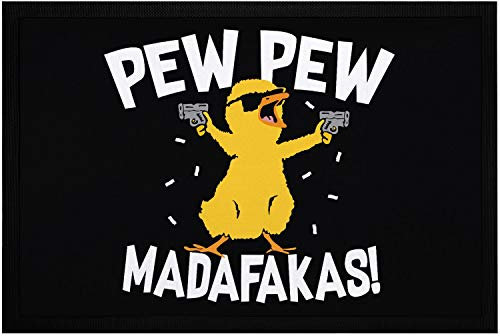 MoonWorks® Fußmatte mit Spruch Pew Pew Madafakas Crazy Chick Küken Meme Trend rutschfest & waschbar schwarz 60x40cm