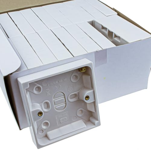 kenable Surface Mount Back Box Single Gang 16mm Deep Pattress Box for Sockets Switches Faceplates 85x85mm White BS5733 - Pack of 20