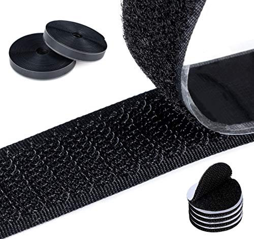 10m Schwarz Fliegengitter Klettband Selbstklebend 20mm Breit + 4 x 4mm Selbstklebendes Klebepad Rund,Hakenband und Flauschband Doppelseitiges Klettbänder für Moskitonetz,Fenster,Bilderrahmen
