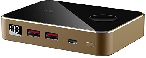 Prestigio Graphene PD Watch Power Bank Multiple Device Wireless Charger 18W USB C Fast Charging Outputs, QI Portable Battery iPhone, Macbook Air Compatible Powerbank (10000 mAh) - Gold