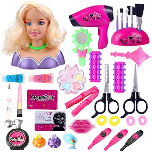 Hiraith Puppenbüste Kämmen und Make-up, 24/35 Zubehörteile, Puppe zum Kämmen und Make-up, Puppe zum Schminken und Frisieren, Spielzeug für Mädchen ab 3 Jahren