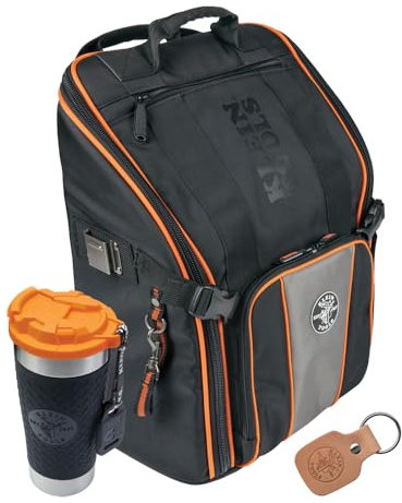 Klein Tools Tradesman Pro Backpack, Black/Orange, 3-Piece, Backpack with Tumbler and Key Chain