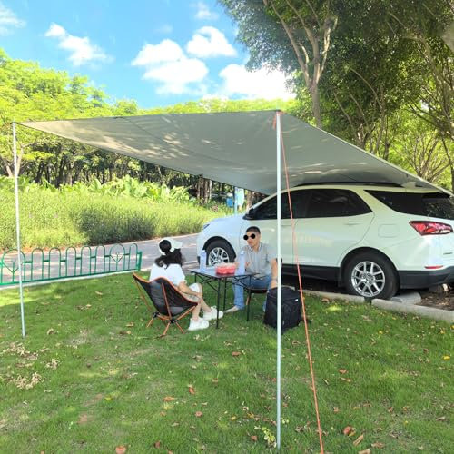 Waterproof Camping Tarp 3x5m with Poles Lightweight Tent Tarp Hammock Rain Cover Anti-UV Waterproof Canopy Outdoor Shelter