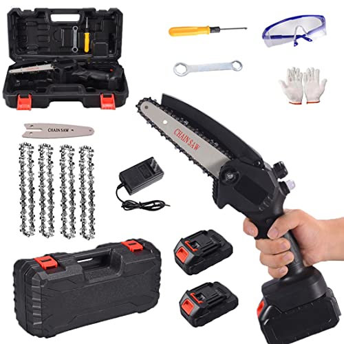 LLYLAY Mini Chainsaw,6 Inch Cordless Battery Powered Chain Saw, One-hand Chainsaw,Electric Chainsaw, Handheld Mini Chainsaw For Cutting Pruning And Gardening (Color : Black-24V, Size : 4*Chain)