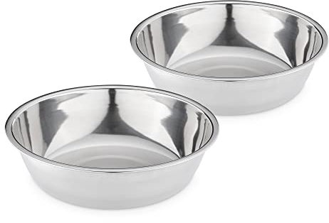 Navaris Gamelle Double Chien ou Chat - Lot 2X Gamelle INOX 400 ML pour Chiens Chats Chatons Chiots - 2X Bol 400 ML pour Croquette Eau Pâtée