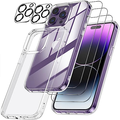Emetok 6-in-1-Set Nur für iPhone 14 Pro Hülle 6,1 Zoll [Stoßfest und Anti-Vergilbung], Verstärkte Kanten, Empfindliche Reaktion, Transparent