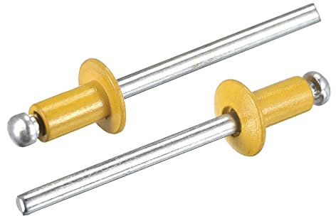 sourcing map Ciegos Remaches, 4mm x 6mm Aluminio Abierto Extremo Plano Redonda Cabeza Remache para Unión Metal Placa, Dorado Tono 25uds