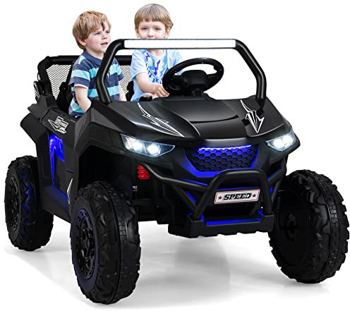 COSTWAY 2 Sitzer Kinderauto mit 2,4G Fernbedienung, 12V Kinder UTV mit Musik und Scheinwerfer, Elektro Auto 2-4 km/h, Elektroauto für Kinder ab 3 Jahren (Schwarz)