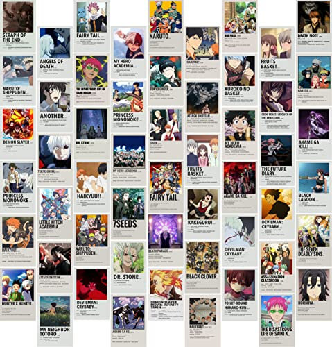 BAYKUL Anime Posters, Aesthetic Anime Wall Decor, 54pcs (4x6 inch), Anime Poster Manga Wall Collage Kit, Anime Posters for Room Decor, Anime Stuff for Wall Art, Manga Panels for Wall (Anime)