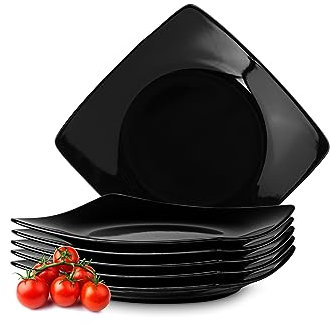 Konsimo. Speiseteller Set für 6 Personen - EPIRI Tellerset aus Keramik - Teller Set 6er - Spülmaschinen - Mikrowellengeeignet - Moderne Großer Essteller - 25x25cm - Schwarz Glanz