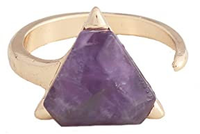 Anello di Pietra Anello in Pietra Naturale Ametista Anello di Apertura Regolabile con Intarsio Triangolare Anelli Eleganti Semplici Vintage all-Match Statement Regalo di San Valentino per La Moglie,