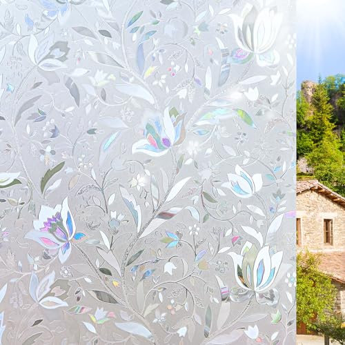 KROMAPOLIS Window Film Privacy, Thermal Window Vinyl Glass Covering Privacy Film for Glass Windows Frosted Stickers Tulip - 90x400cm