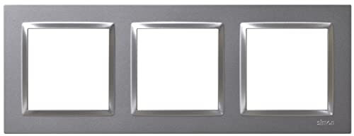 SIMON - Marco Interruptor de Pared, 3 Elementos, Compatible con Mecanismos Simon 10, Apto para Interiores, Fácil de Montar, Compatible con Pulsador, Conmutador y Enchufe Schuko, Color Aluminio