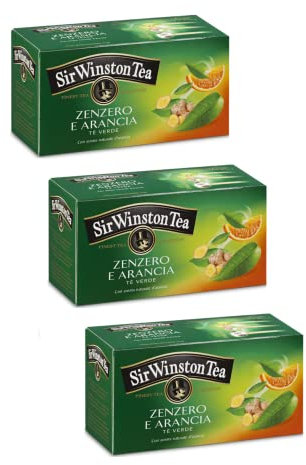 Sir Winston Tea® | Tè Verde con Zenzero e Arancia - 3 x 20 Bustine di Tè (70 Gr) | Green Tea Zenzero e Arancia