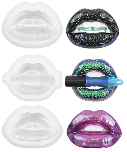 Voyyphixa 3PCS 3D Resin Moulds, Lips Silicone Molds Jewellery Ornaments Resin Casting Epoxy Moulds for Candle Making, Phone Case Decoration, Cake Decoration (Style A)