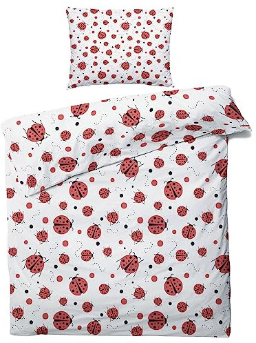 ZDABAOEC Marienkäfer Kinderbettwäsche 100x135 Jungen Mädchen, Weiche Microfaser Kinder Baby Bettwäsche 2er Set - 1 Bettbezug + 1 Kissenbezug 40x60, mit Reißverschluss, Wende Motiv