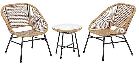 SVITA Tulum Balkon-Möbel 3-TLG. Garten-Möbel Set Balkonstühle mit Tisch Natur