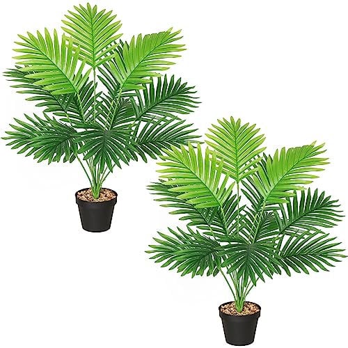 LOMOHOO Lot de 2 palmiers artificiels en pot pour intérieur et extérieur - 53,3 cm - Décoration moderne pour la maison, le bureau, la pendaison de crémaillère