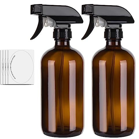 hmaimas Lot de 2 flacons vaporisateurs vides en verre ambré de 500 ml pour le nettoyage, les cheveux, le jardinage et les huiles essentielles, pulvérisateur à gâchette réglable avec paramètres de flux