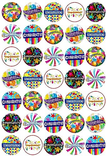 35 x Congratulations Mix Edible Wafer Cupcake Toppers Cake Party Decorations