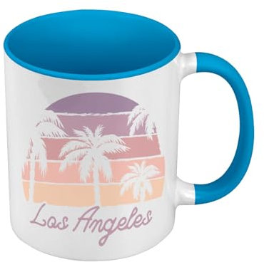 Tasse Farbe Premium Qualität blau – Los Angeles Sonne USA Strand Hollywood Malibu – Tasse mit Henkel und farbigem Innenraum