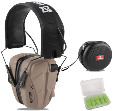 HEARMOR Electronic Shooting Gehörschutz mit Praktischer Aufbewahrungskoffer, Sound Amplification Noise Reduction Gehörschutz Ohrenschützer für Gun Range Jagd, Sand