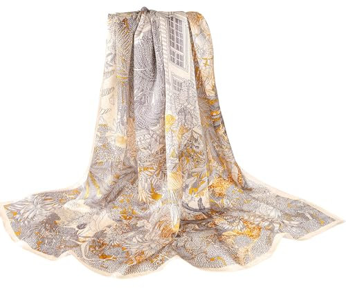 MEISEE Schal aus 100% reiner Maulbeerseide, 109,2 x 109,2 cm, groß, quadratisch, leicht, Kopftuch, für Damen, mit Geschenkverpackung, Gelb, Kaffeegrau, 109 cm