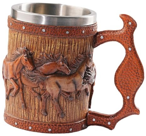 Milisten Jarra De Cerveza Estilo Retro Con Asa Gran Capacidad 600 Ml Diseño De Relieve De Caballo Material De Acero Inoxidable Y Resina