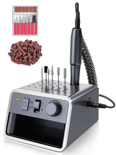Nagelfräser für Gelnägel, Elektrische Nagelfeile Fräser für Nägel 20000 U/min, Kompakt Nagel Fräsmaschine, Alles in einem Maniküre-Set Elektrisch, Grau