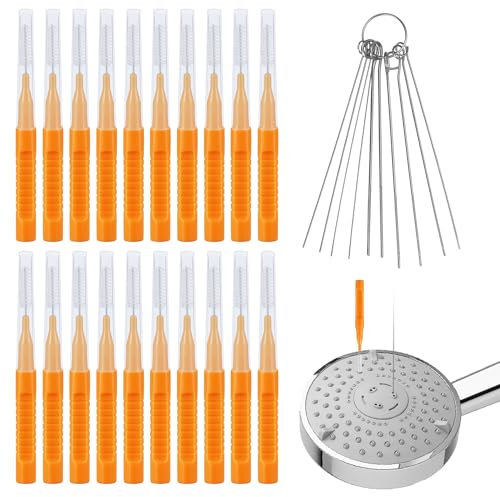 30St Duschkopf Reiniger Werkzeuge, Duschkopf Reinigungsbürste Duschkopf Reiniger Picks für Kleine Löcher Anti Verstopfung Reinigungsbürste für Lücke Düse Schlitz (Orange)