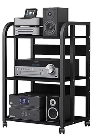 audio rack hifi regal Bodenständer Für Stereoanlagen Und Ständer Auf Rädern - 79/100 Cm Hoch, Heim-Stereo-Rack-Komponenten-System Audio-Video-Gerätehalter Mit Höhenverstellbarem Holzregal, Metallrahme
