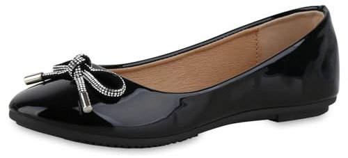 VAN HILL Damen Klassische Ballerinas Flach Strass Klassisch Schuhe 214742 Schwarz Lack 37