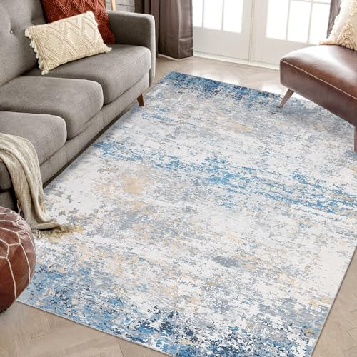 LuxFocus Tappeto moderno astratto, per camera da letto, soggiorno, antiscivolo, lavabile in lavatrice, moderno, per ufficio, porta d'ingresso, cucina, sala giochi, 140 x 200 cm, grigio blu