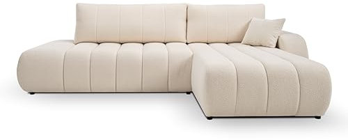 KEF Ecksofa Bella - Couch mit Schlaffunktion - Big Sofa L Form mit Kunststoffbeine - Schlafcouch mit Bettkasten - 276x88x176 cm - Beige - Rechte Seite