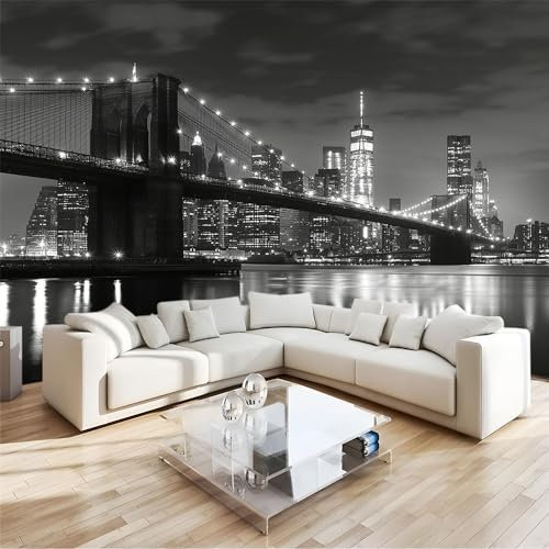 Wallpaper Murals 300x210cmBrooklyn Bridge New York City 3D Non Woven Fabric Wall Mural for Bedroom Living Room Walls Decor, Black TV Background Sofa Wall Sticker (Not self-Adhesive)