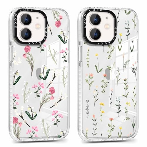 Foonary 2 Pack Clear Print Phone Case Compatible with iPhone 11 6.1, Slim Soft Silicone with Design Aesthetics Transparent Pattern Cases, Shockproof Bumper Protector Cover for iPhone 11 Flower 3