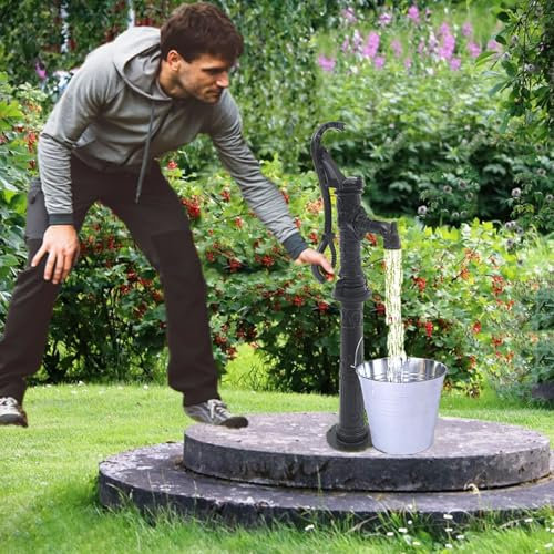 Pompe a Eau Manuelle Pompe de Pichet Manuelle de Secousse de Jardin avec Poignée, Matériel de Fonte de Pompe à Main de Puits d'eau de Vieille Mode, Pompe à Eau Antique pour Ferme