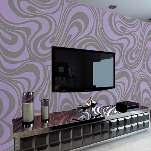 Baketron Modern Purple and Grey Geometric Wallpaper Murals Abstract Stripe Wallpaper Galaxy Glitter Textured Wall Paper Roll for Living Room Bedroom Adults Teenager Feature Wall