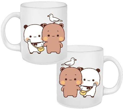 2 Stück BubuDudu Kaffeetasse, 300ml Keramik Tasse, Niedlicher Bär, Panda, BubuDudu, Liebespaar Lustige Tasse, Bedruckte Kaffeetasse, Weiße Keramik-Teetasse, dud-u-Geschenke Für Paare, Freund