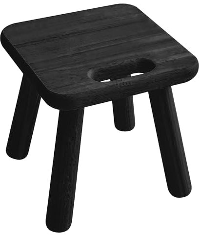 Yier Mei Handle Small Wooden Stool, Square Plant Stand Indoor Stool Small Side Table for House Plants, Kids Step Stool for Bedroom Bedside or Bathroom (Black Sandalwood Color,24cm)
