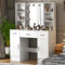 Koestem Large Dressing Table with Hollywood LED Lights and Stool, 109x40x140 cm White Vanity Table Set with Storage Shelves and 3 Drawers, 2 Cabinet for Girls Bedroom Furniture