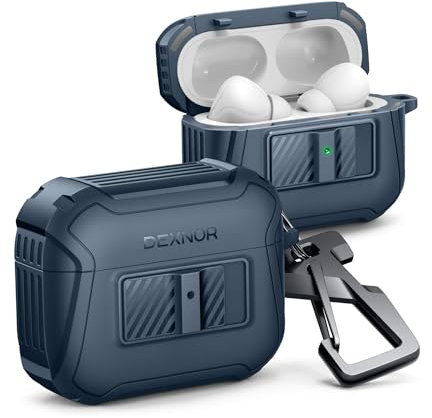 Dexnor for AirPods Pro 2 Magnetic Case,Drop-proof Lock Full-body Shockproof Hard Protective Cover Rugged Bumper Cases with Carabiner & Keyring for Airpods Pro 2nd/1st (2023/2022/2019) - Blue