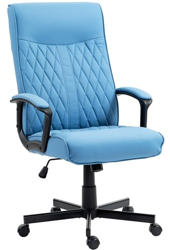 Vinsetto Silla de Oficina Giratoria Silla de Escritorio Basculante Tapizado en PU con Respaldo Alto y Altura Ajustable para Salón Oficina Carga 120 kg 65x72x102-112,5 cm Azul