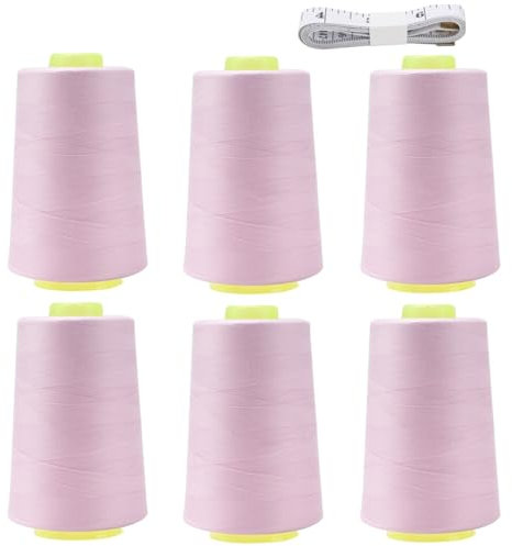 FOGAWA Lot de 6 bobines de fil à coudre en polyester pour machine à coudre 40S/2 roses avec mètre ruban pour couture à la main et à la machine